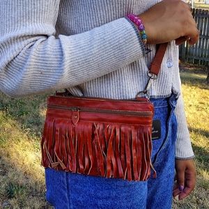 Genuine Leather Fringe Caracol Clutch/Crossbody